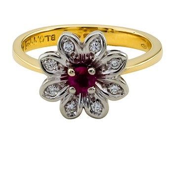 18ct Gold Ruby / Diamond Cluster Ring size O